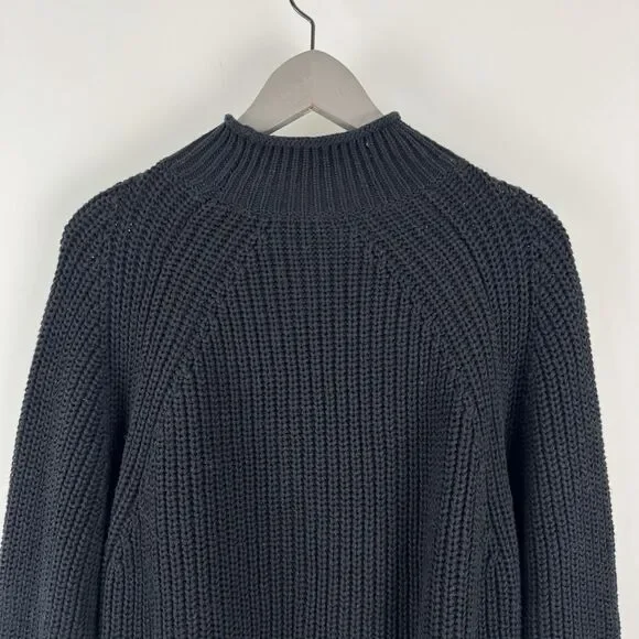 J Crew Relaxed Rollneck Sweater Womens 2X Black Chunky Knit Turtleneck Fisherman - Picture 7 of 16